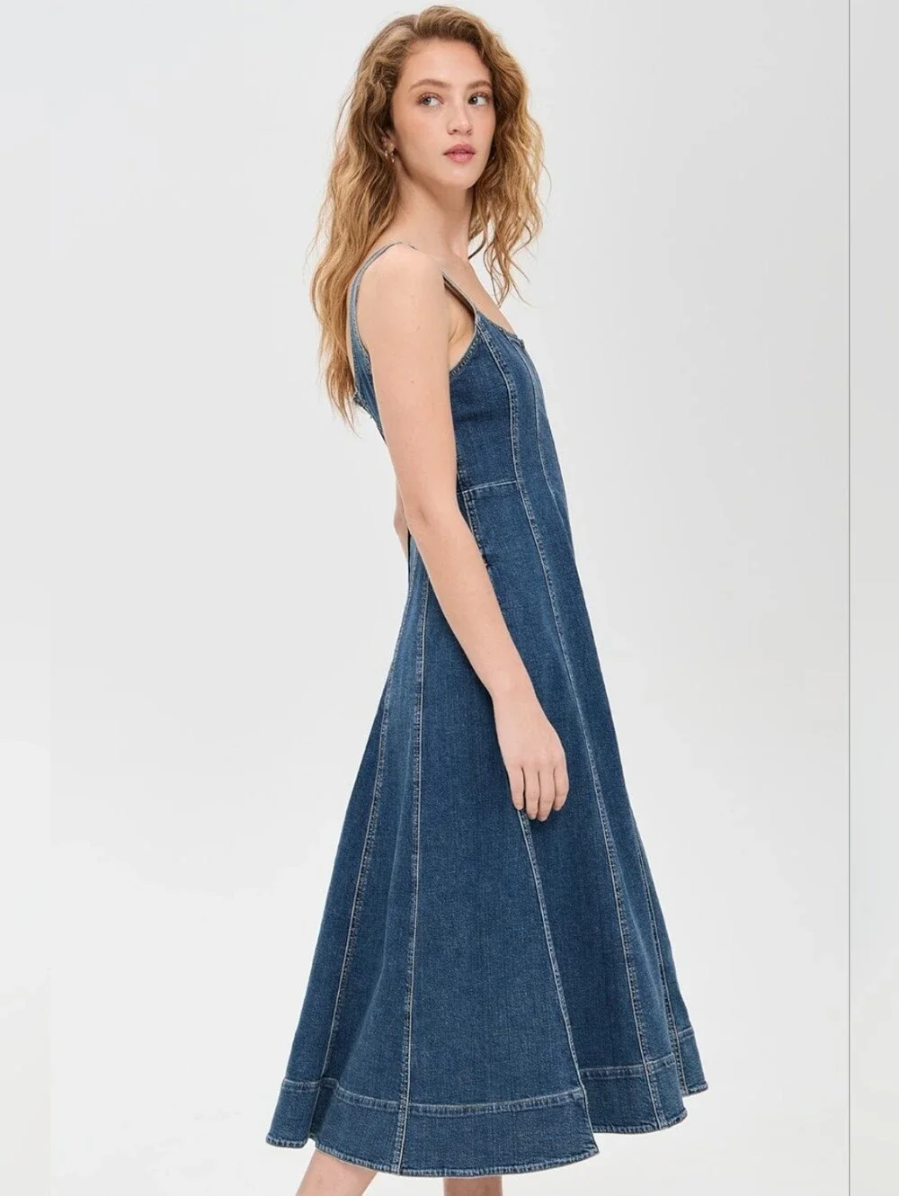 Madewell Croswell Wash Denim Jean Seamed Flare Midi Dress Size 6 NWT - Picture 4 of 13